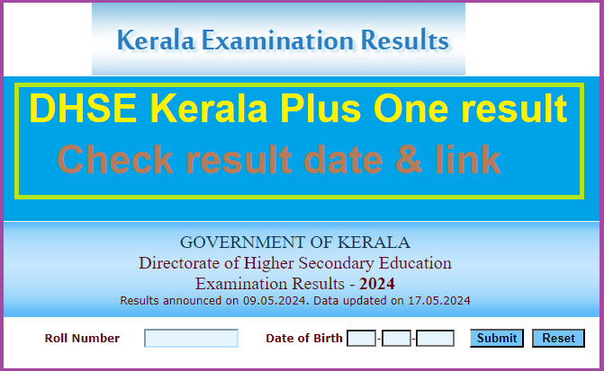 dhe kerala Plus One Result 2024